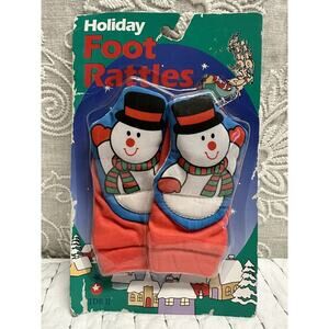 Vintage Foot Rattlers Baby Sock Toy Snowman Christmas Kids II 1994 Rattle